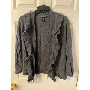 Avellini Womens Gray 100% Merino Wool Ruffle Mesh Trim Open Front Cardigan Large
